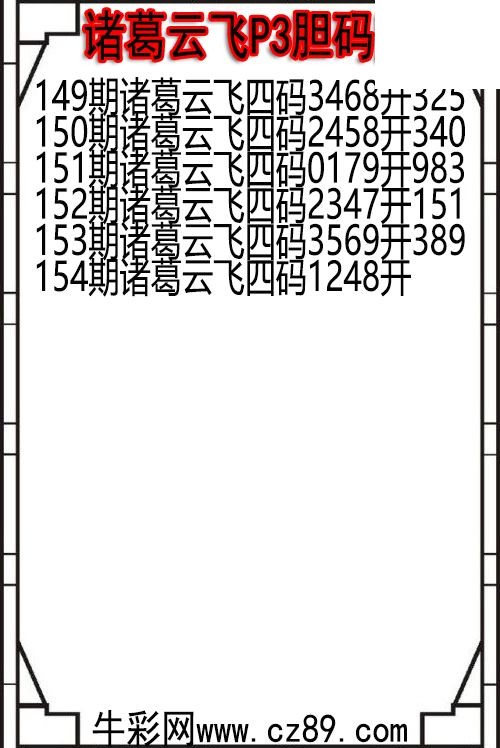 26年154期诸葛云飞P3胆码图