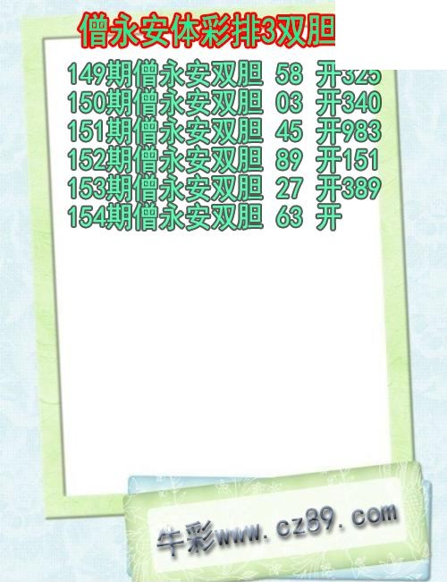 26年154期僧永安体彩排3双胆图