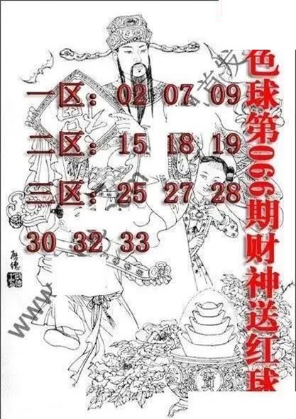 福彩双色球2026年066期财神送红球图谜
