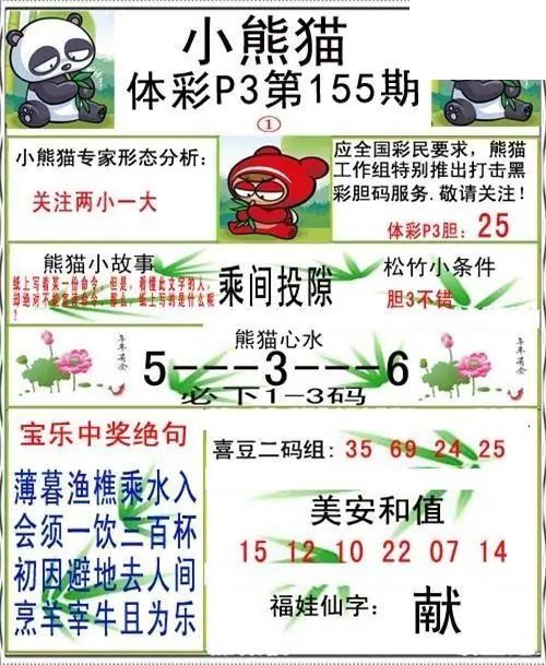小熊猫2026155期体彩P3图谜