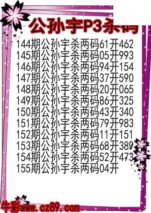 26年155期公孙宇P3杀码图