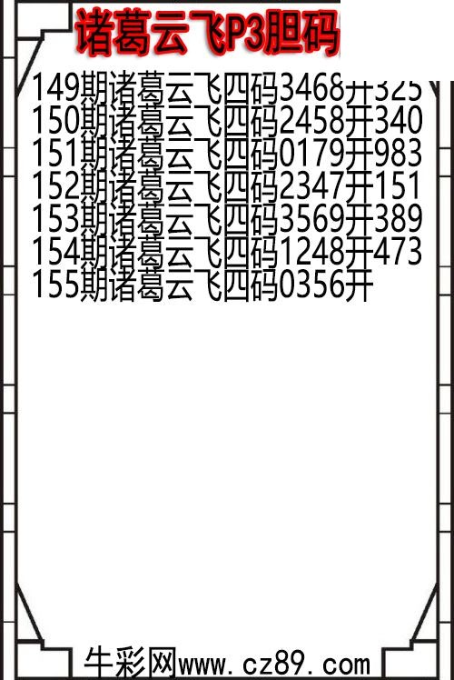 26年155期诸葛云飞P3胆码图