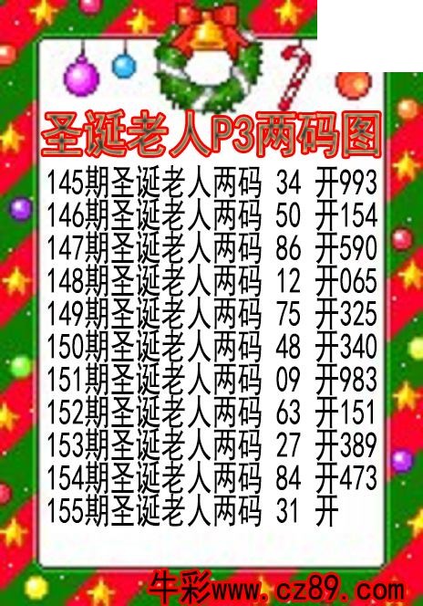 26年155期圣诞老人P3两码图