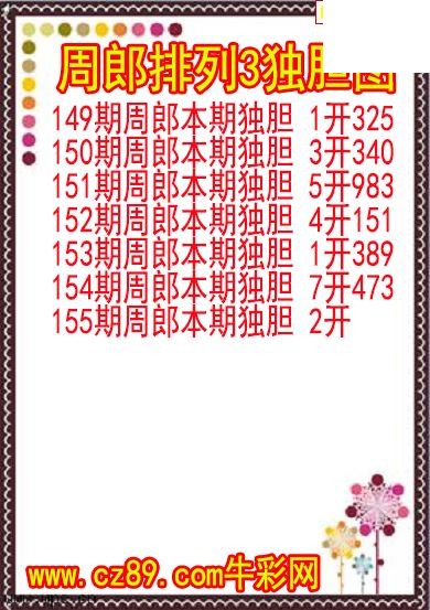 26年155期周郎排列3独胆图