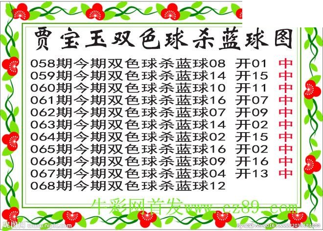 双色球068期 贾宝玉杀蓝号图谜 10中10
