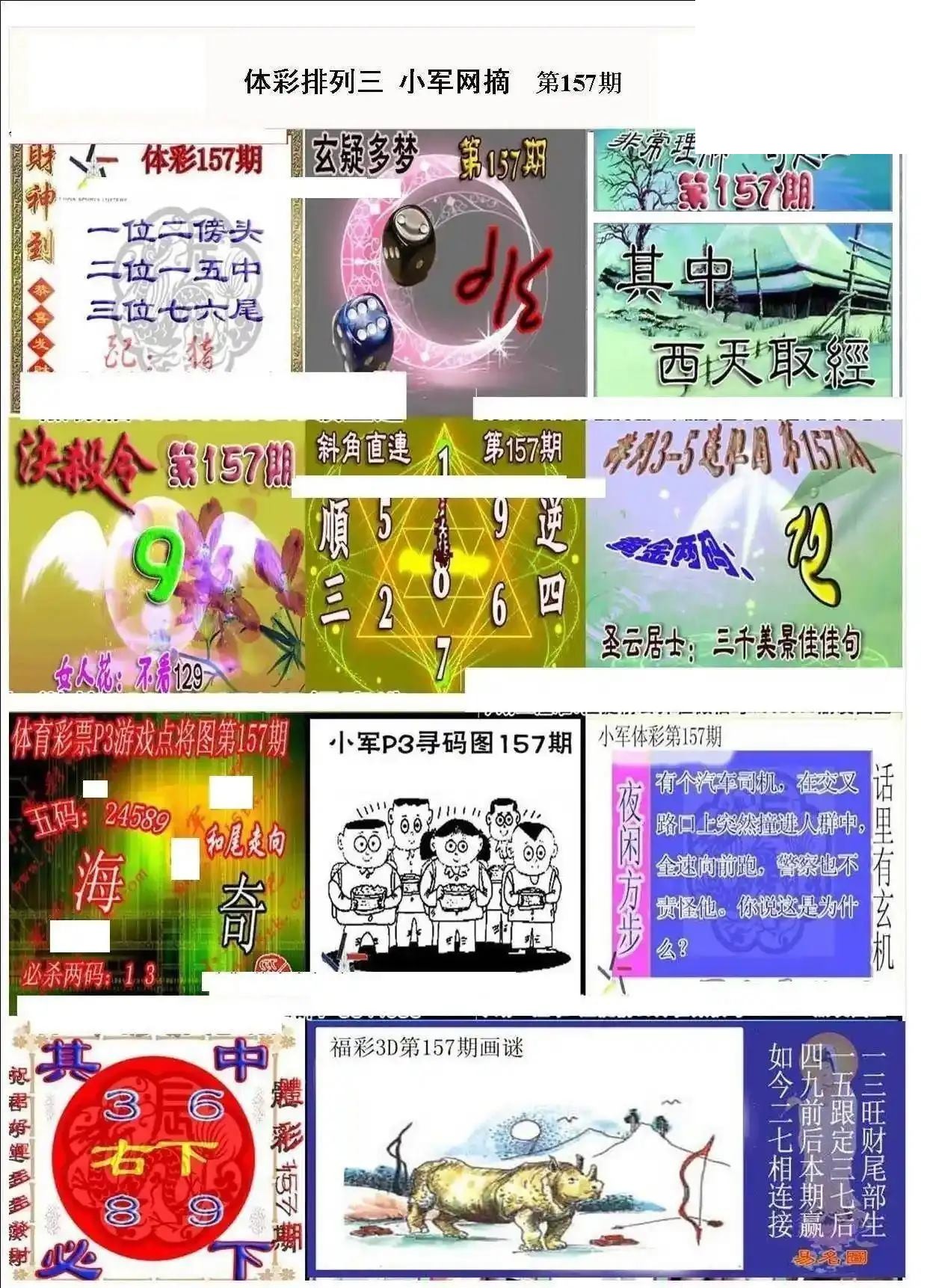 小军网摘26年157期体彩P3彩报图谜