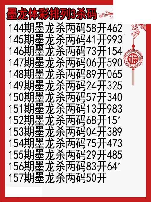 26年157期墨龙体彩排列3杀码图