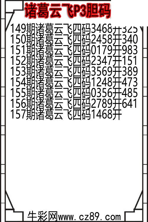 26年157期诸葛云飞P3胆码图