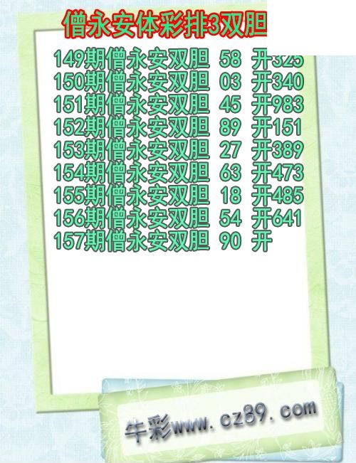 26年157期僧永安体彩排3双胆图
