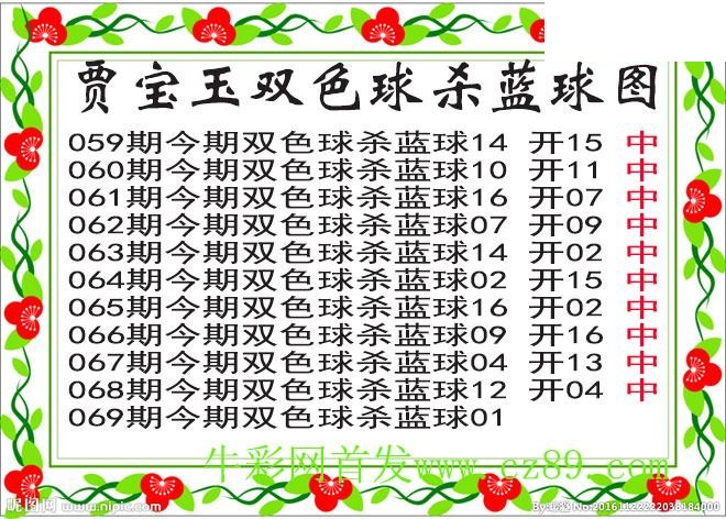 双色球069期 贾宝玉杀蓝号图谜 10中10