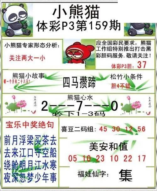 小熊猫2026159期体彩P3图谜