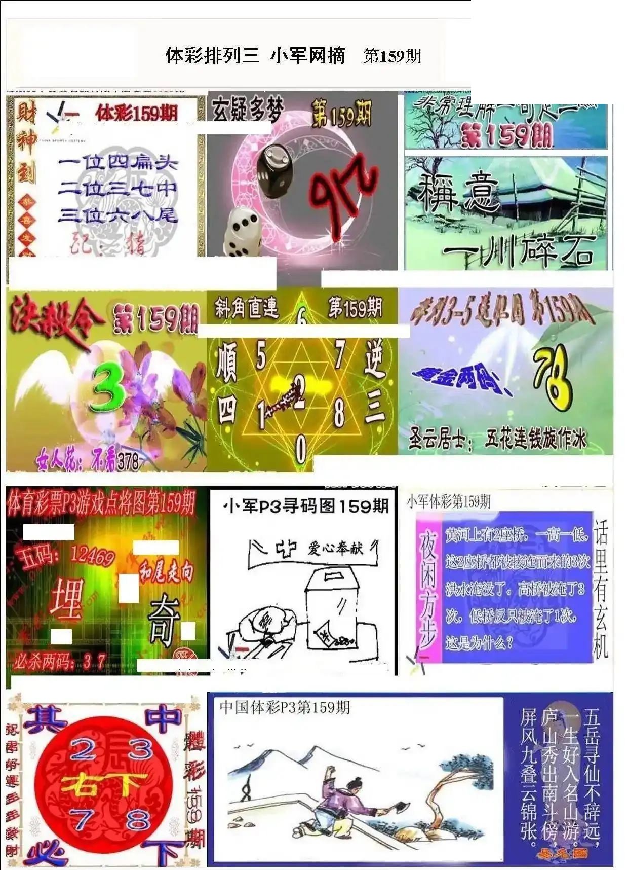 小军网摘26年159期体彩P3彩报图谜