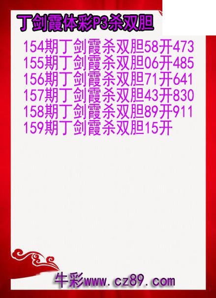 26年159期丁剑霞体彩P3杀双胆图