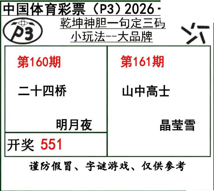 乾坤一句定三码26年161期P3图谜
