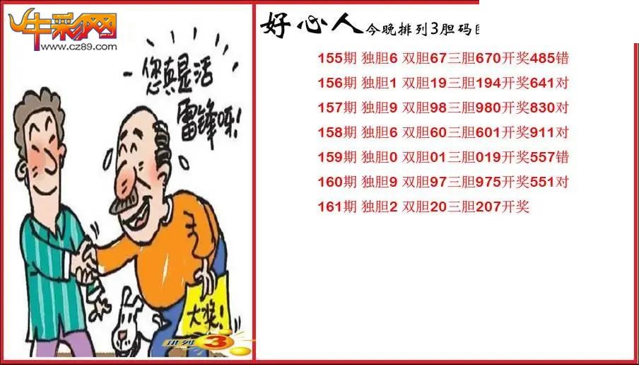 2026161期P3好心人胆码图
