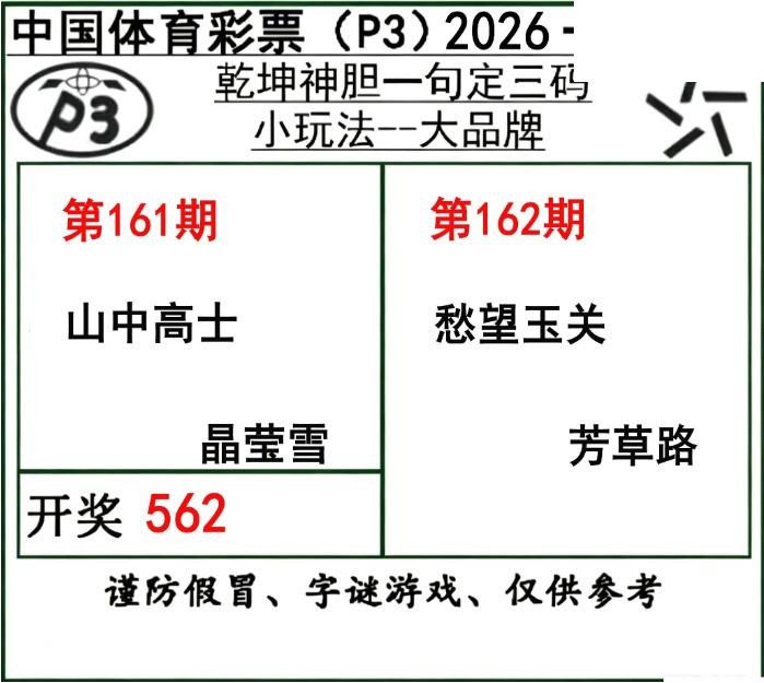 乾坤一句定三码26年162期P3图谜