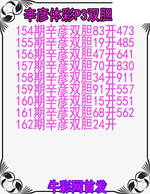 26年162期辛彦体彩P3双胆图