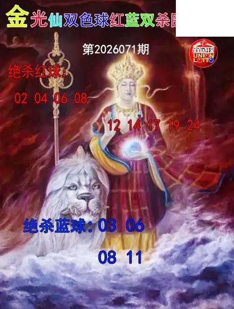双色球2026年图迷071期 金光仙红蓝双杀图