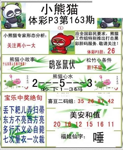 小熊猫2026163期体彩P3图谜