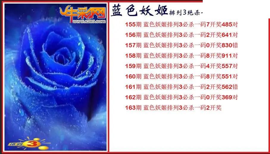 2026163期P3蓝色妖姬绝杀一码图