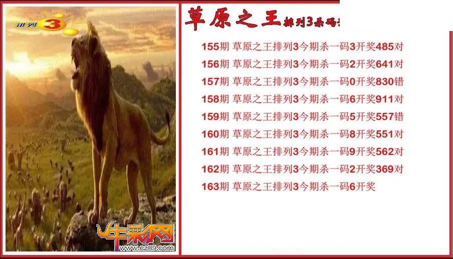 2026163期P3草原之王杀号预测图