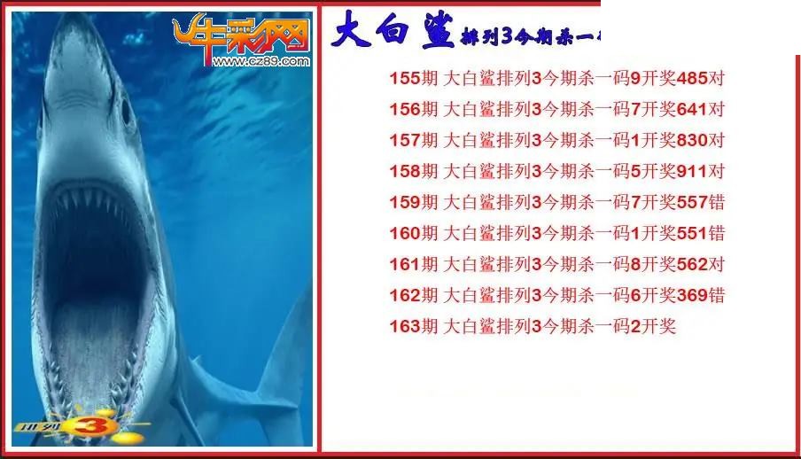 2026163期P3大白鲨今期杀一码图