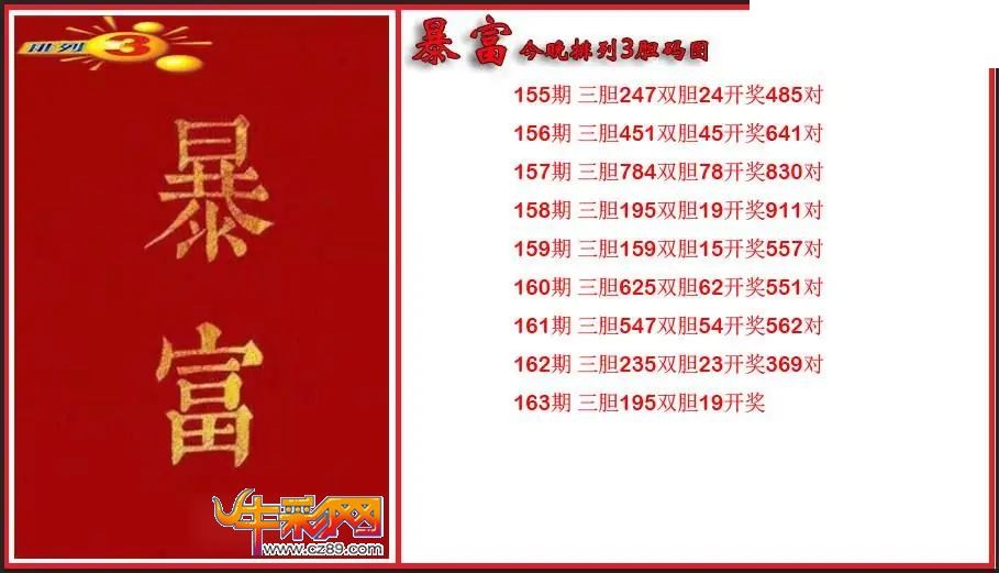 2026163期P3暴富今晚胆码图