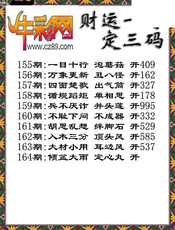 福彩3D2026164期图谜汇总