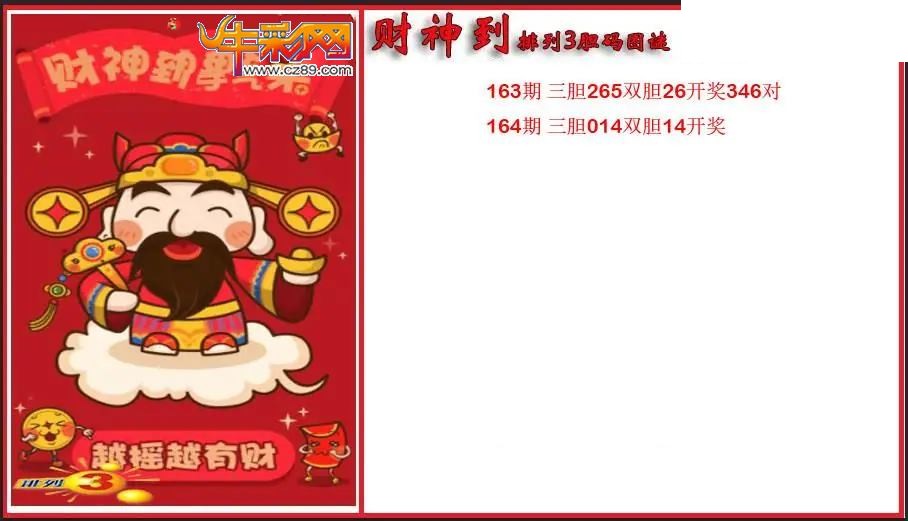 2026164期P3财神到胆码图谜
