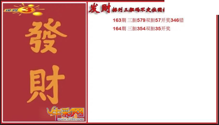 2026164期P3发财胆码不定位图谜