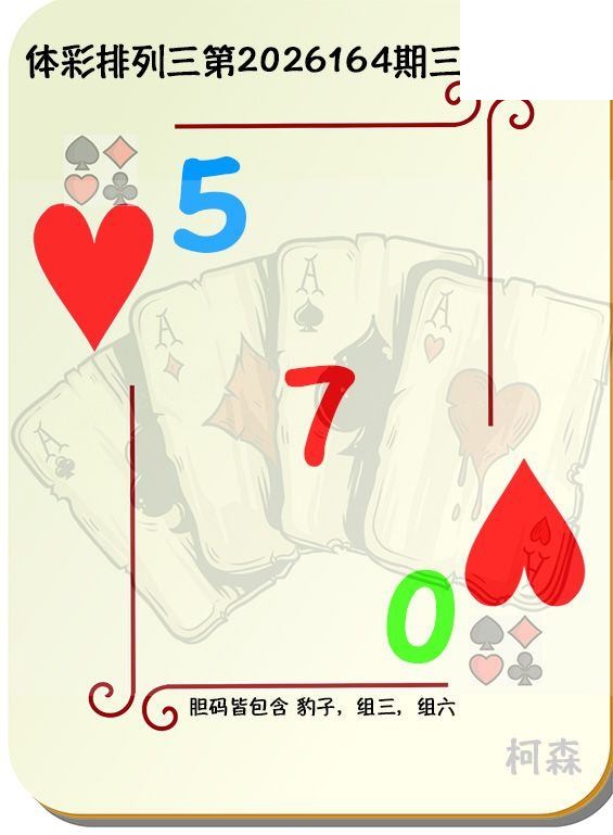 2026164期排列三 柯森三色定胆图