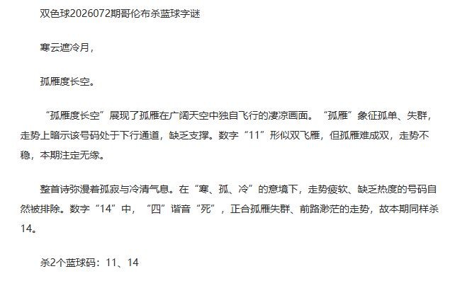 26年福彩双色球072期 哥伦布一句杀蓝球字谜