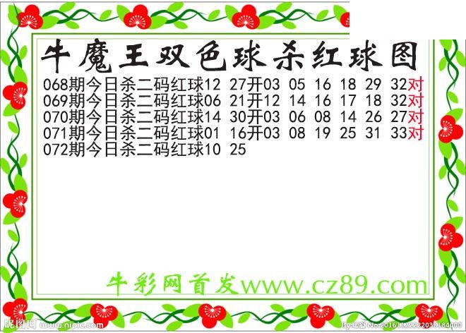 双色球072期 牛魔王杀两码红球图谜