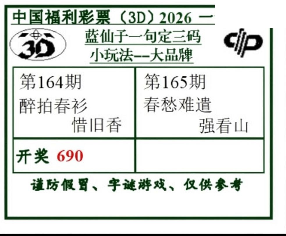 2026165期3d字谜图谜总汇