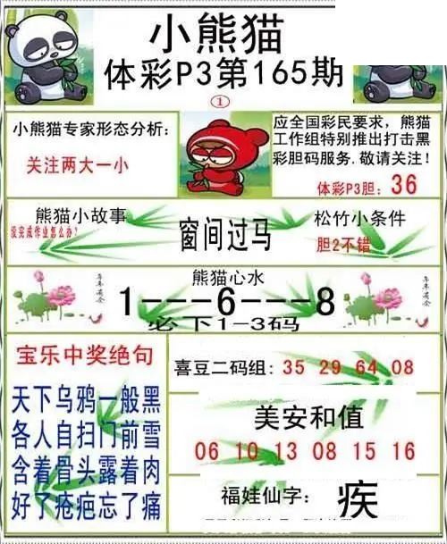 小熊猫2026165期体彩P3图谜