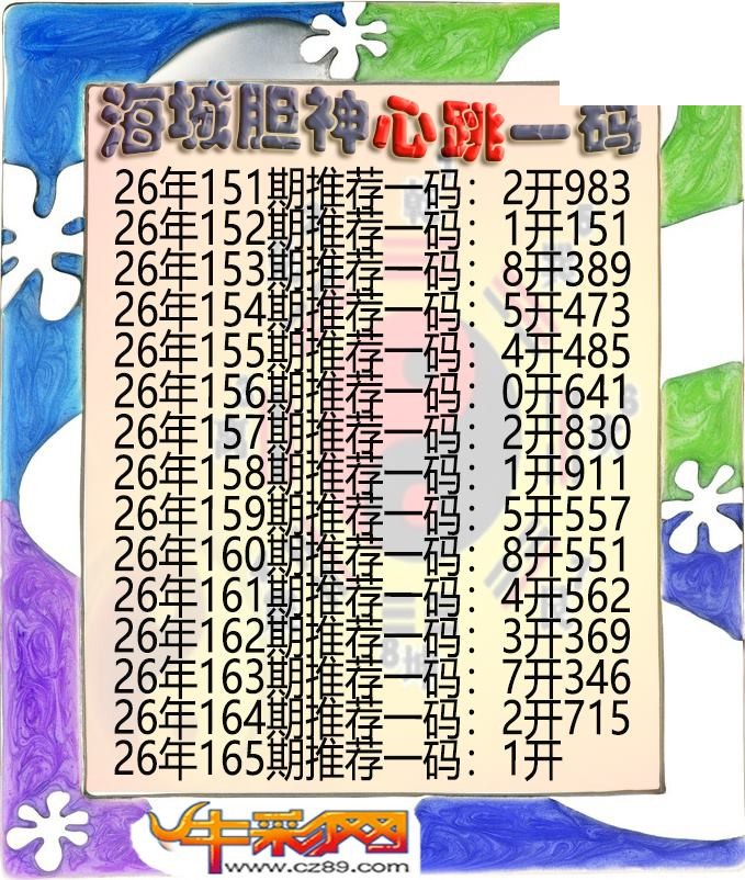 海城胆神心跳一码165期体彩P3图谜