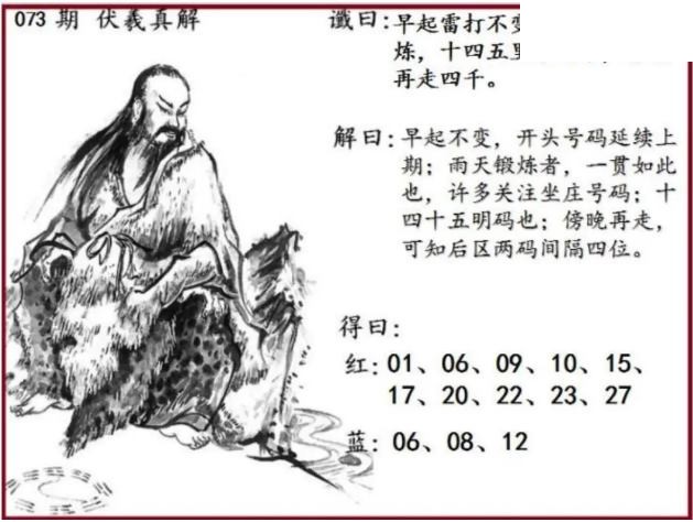 双色球2026年图迷073期 伏羲真解图