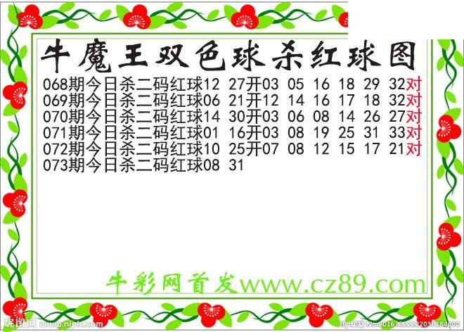 双色球073期 牛魔王杀两码红球图谜