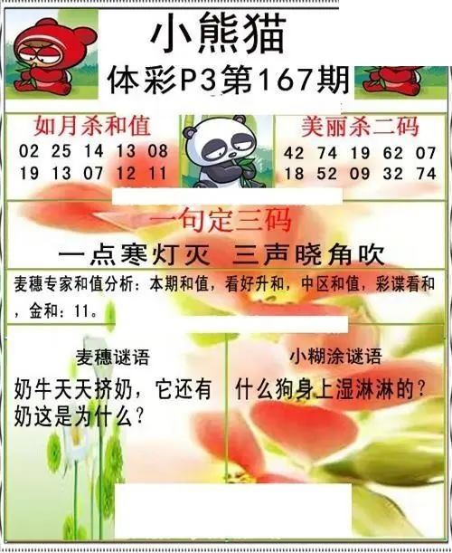 小熊猫2026167期体彩P3图谜