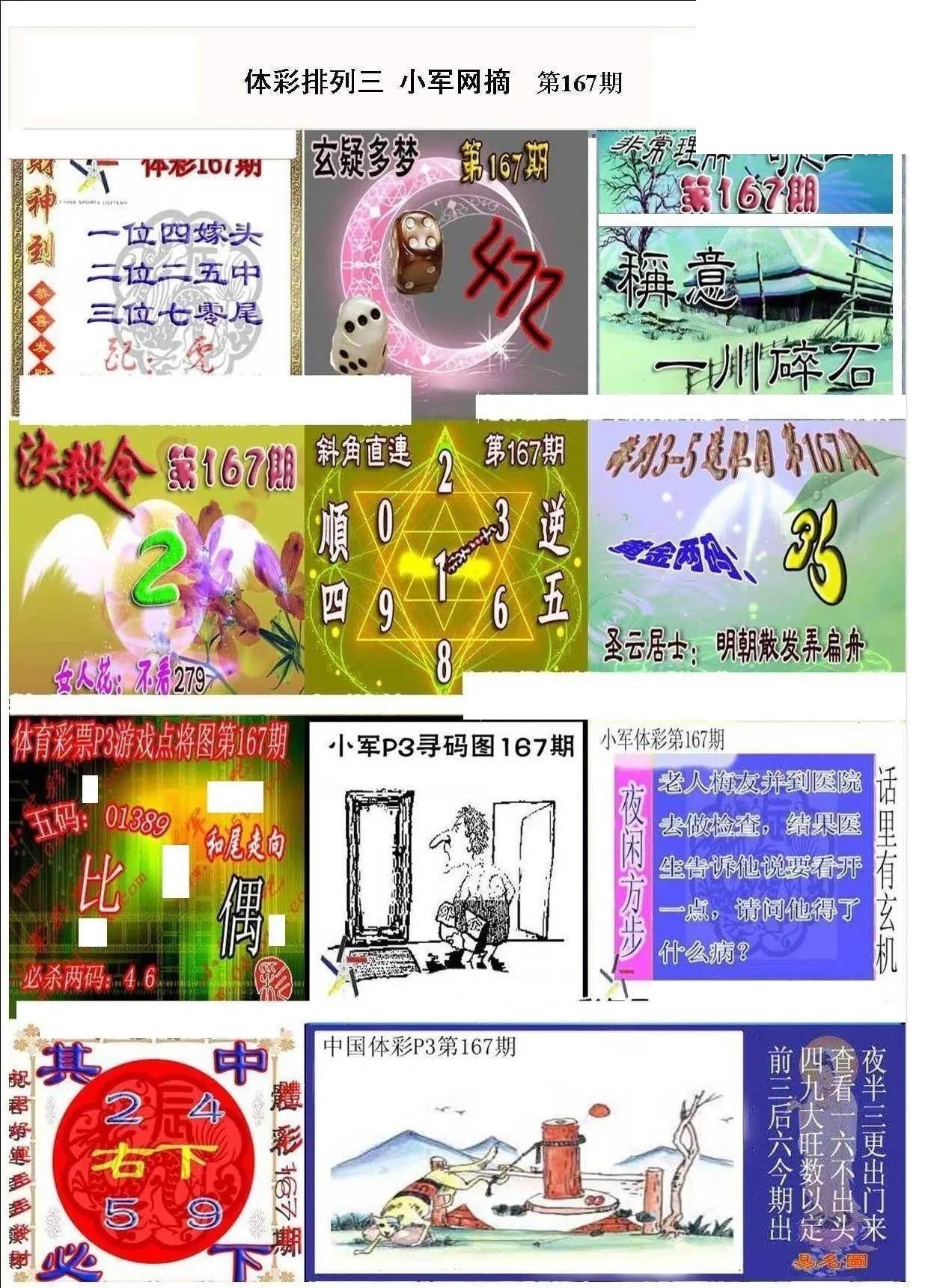 小军网摘26年167期体彩P3彩报图谜