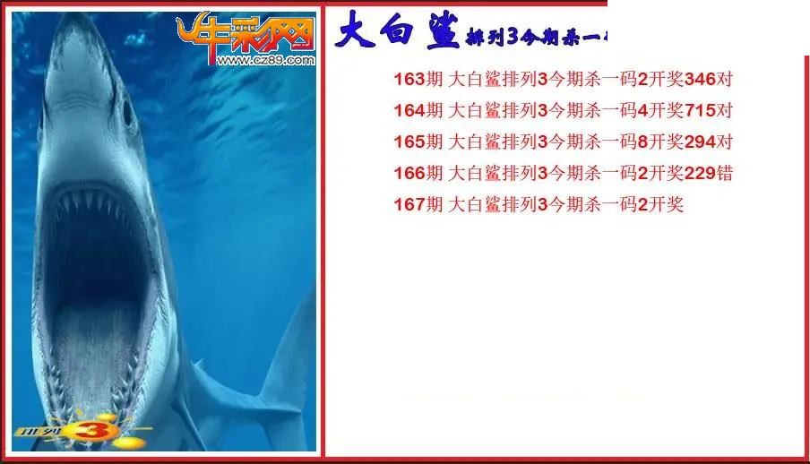 2026167期P3大白鲨今期杀一码图