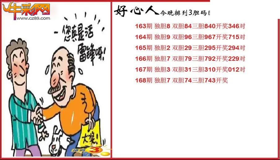 2026168期P3好心人胆码图