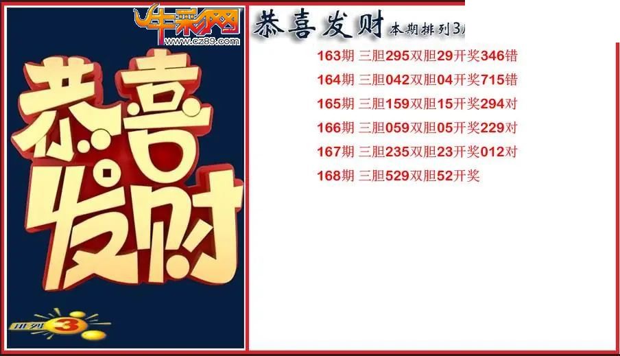 2026168期P3恭喜发财胆码图