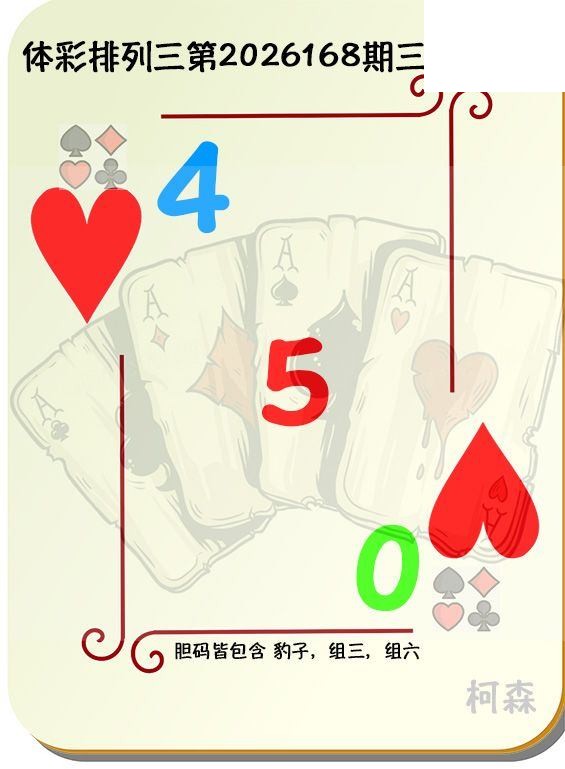 2026168期排列三 柯森三色定胆图
