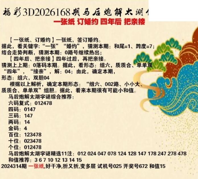 马后炮解26年168期3d太湖钓叟之 把亲接 