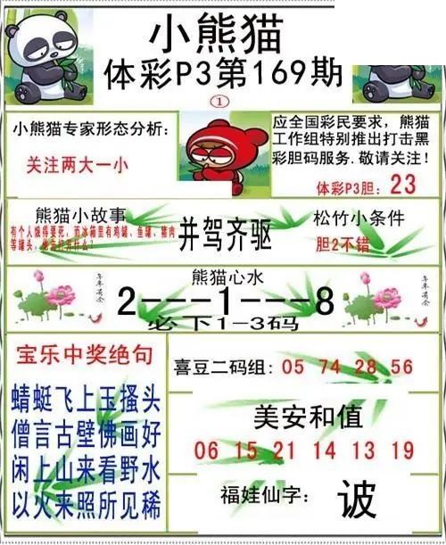 小熊猫2026169期体彩P3图谜