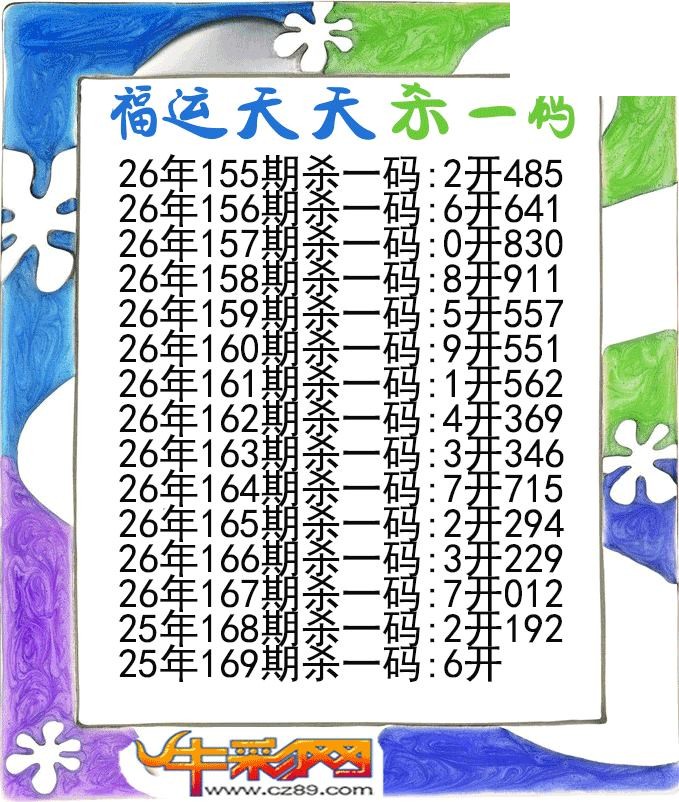 福运天天杀一码169期体彩P3图谜