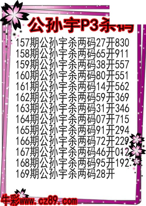 26年169期公孙宇P3杀码图