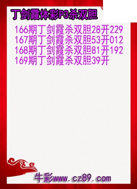 26年169期丁剑霞体彩P3杀双胆图