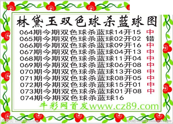 双色球074期 林黛玉杀蓝号图谜 10中9